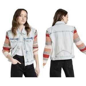 BLANK NYC $198 Happy Promises Striped Knit Denim Trucker Jacket NWT Small